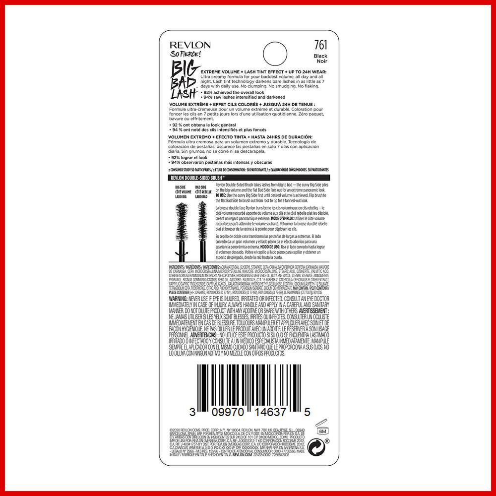 Revlon packaging label detail showing long-wear claims and product benefits