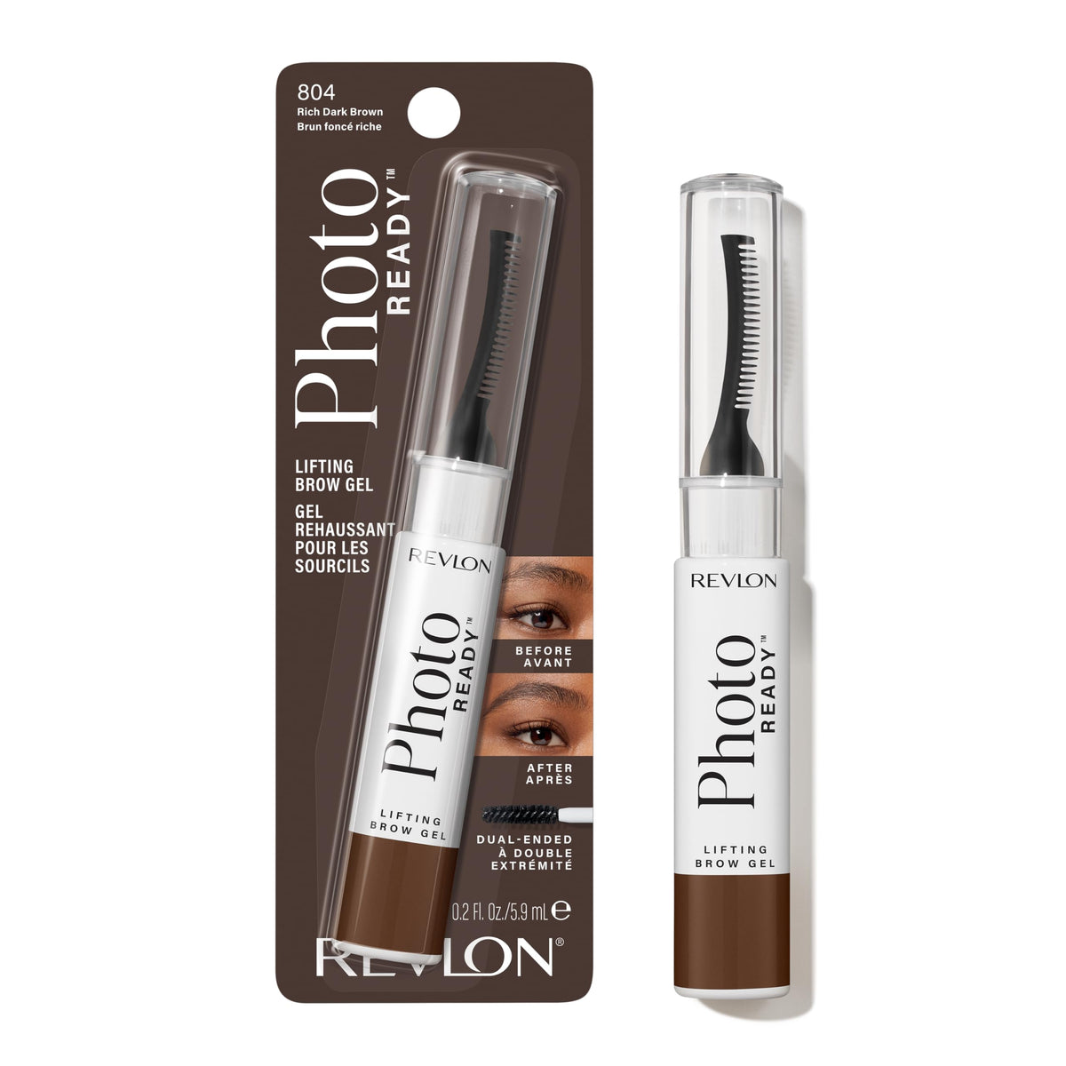 Revlon PhotoReady front packaging showing product and shade 804 rich dark brown