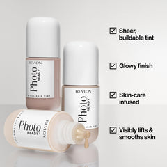 Revlon tint being blended with a sponge to create a seamless dewy finish benefit