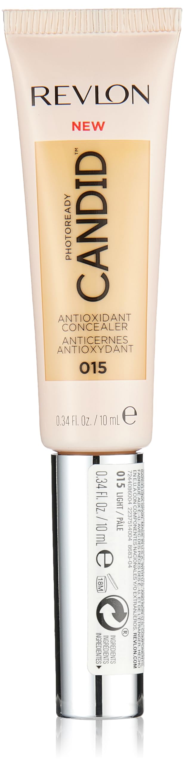 Revlon PhotoReady Candid front packaging showing shade 015 Light and benefits