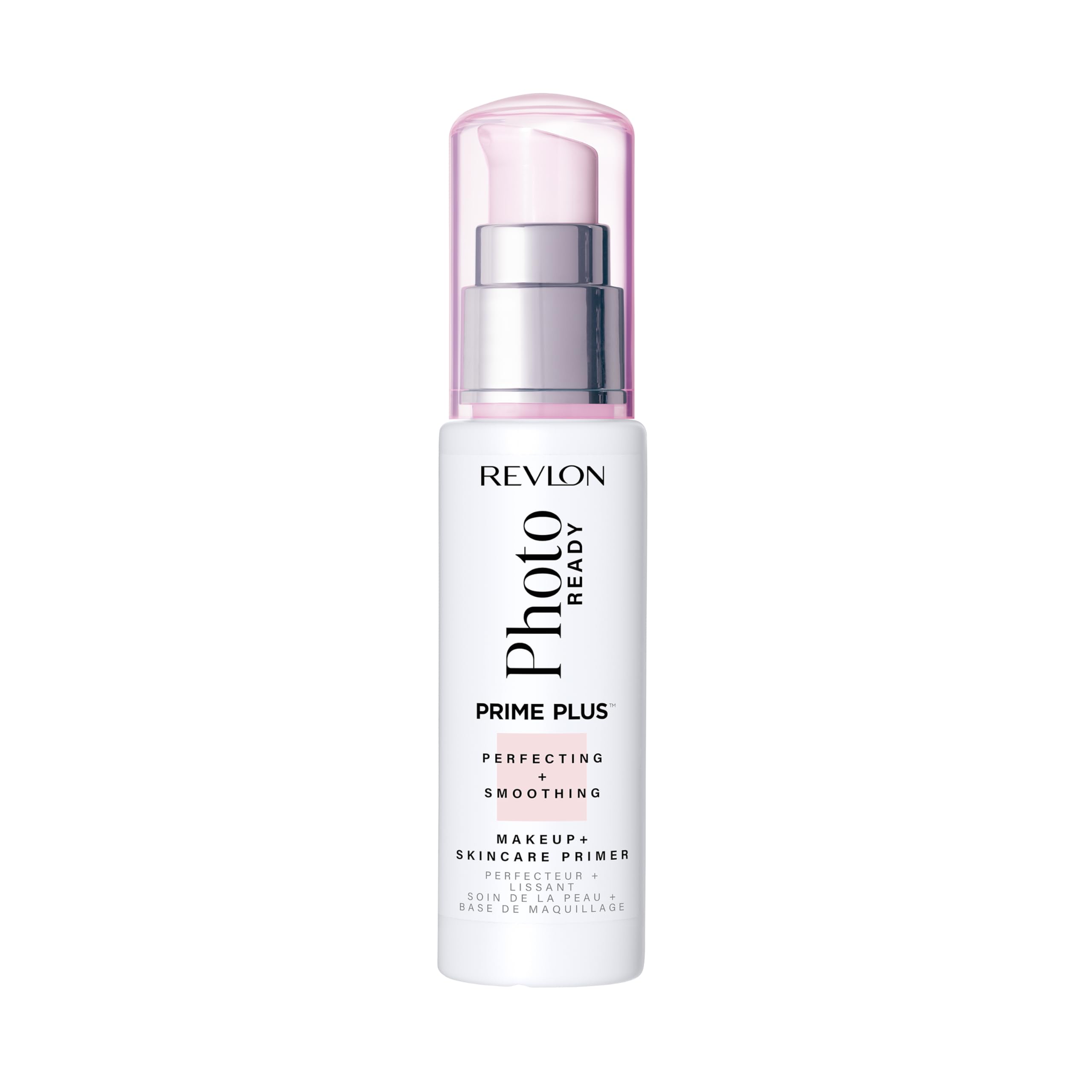Revlon PhotoReady Prime Plus front packaging showing jar and label, perfect base benefit