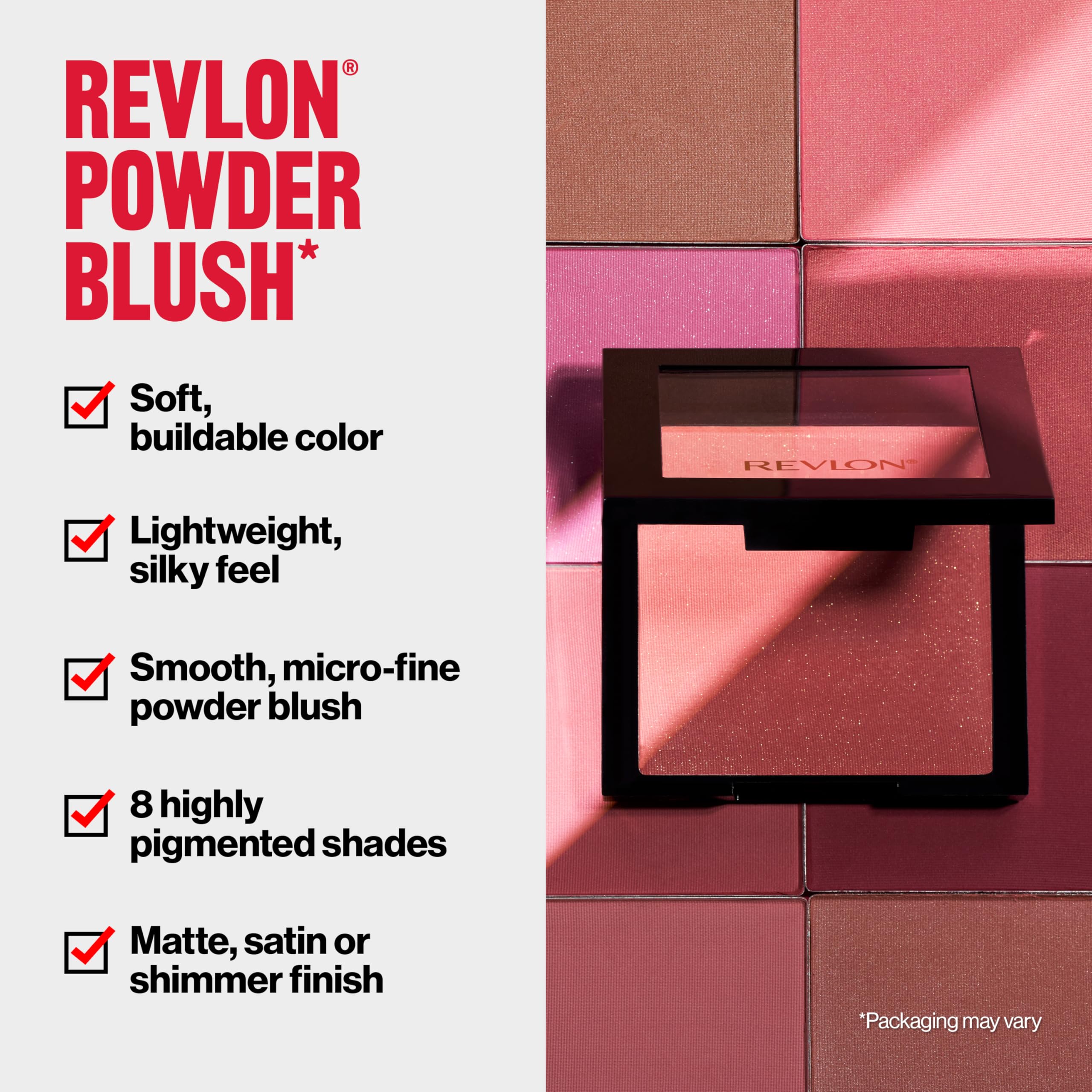 Revlon brush applying blush on cheek illustrating effortless, natural-looking finish