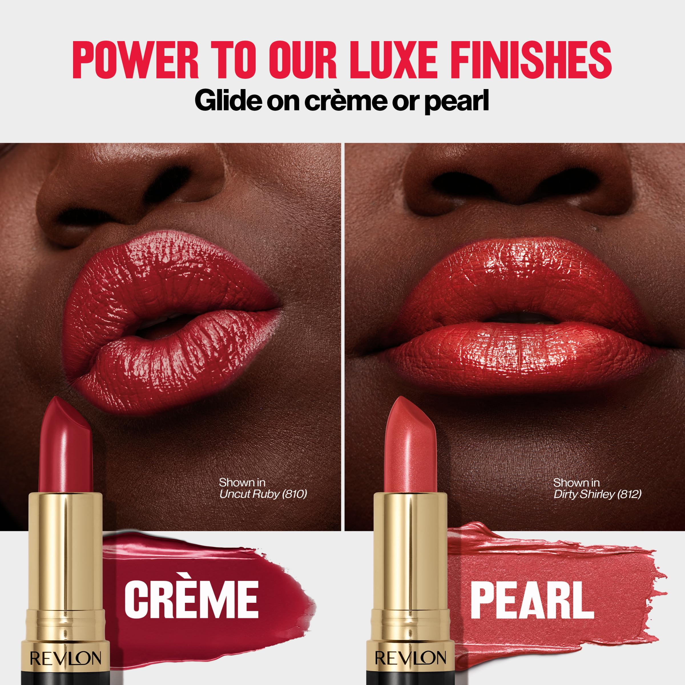 Revlon lipstick next to coordinating makeup items illustrating styling options