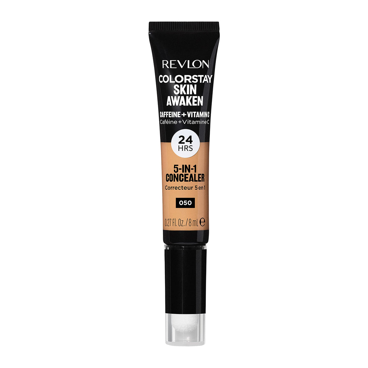 Revlon concealer front packaging showing shade 050 and benefits