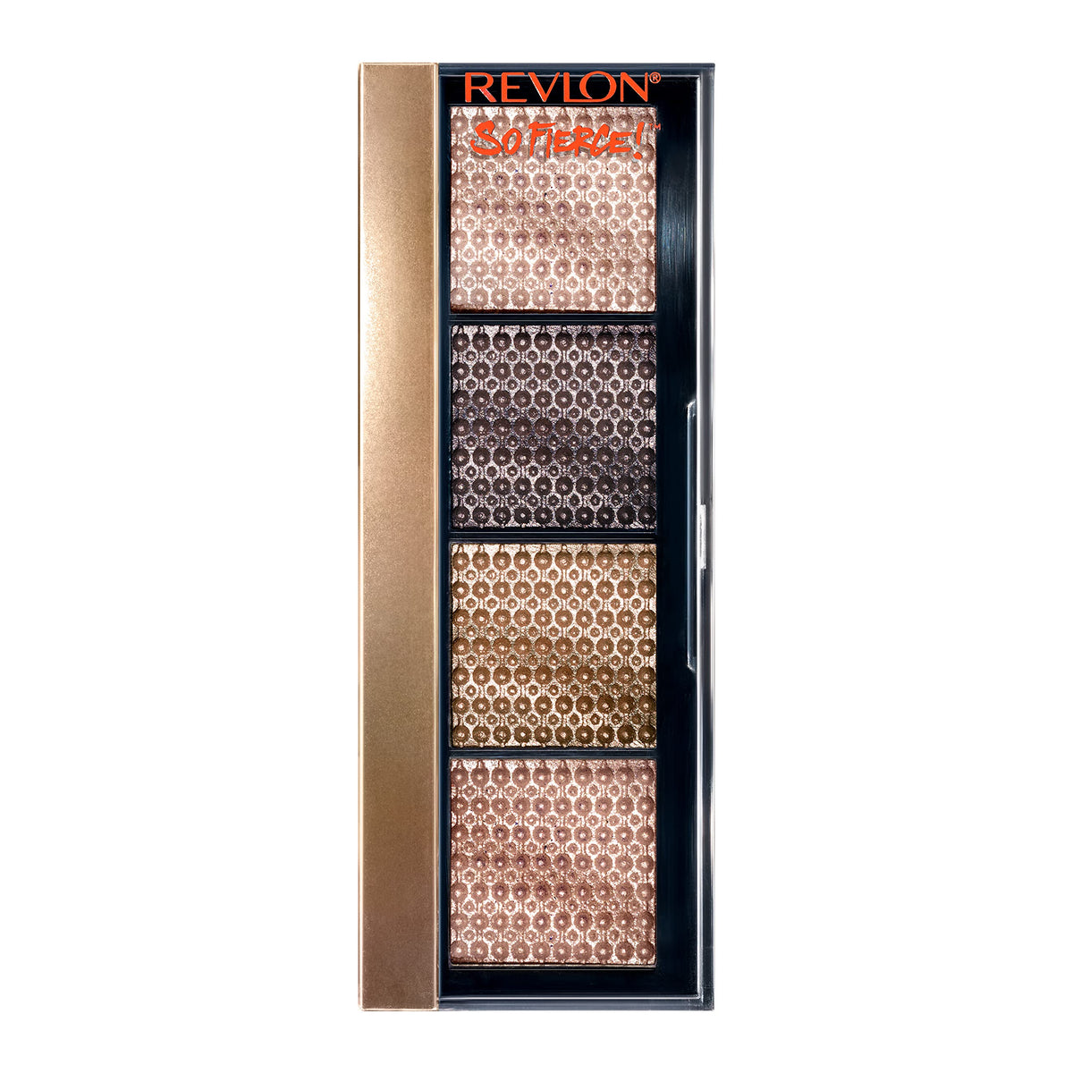 Revlon So Fierce palette front view showing six shades and compact benefit