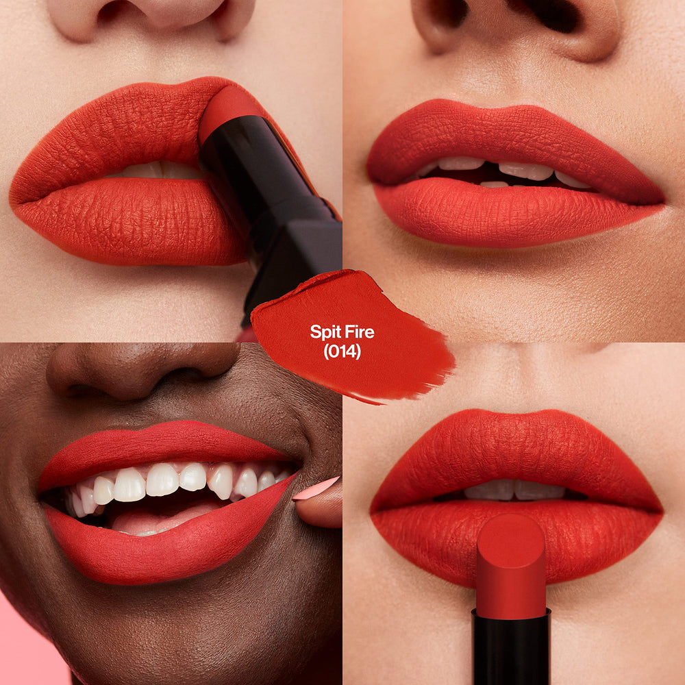 Revlon lipstick texture close-up showing creamy matte pigment payoff