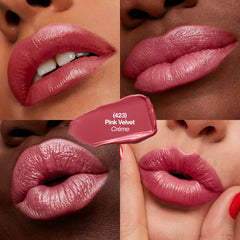 REVLON close-up of lipstick bullet showing creamy tip and precise coverage benefit