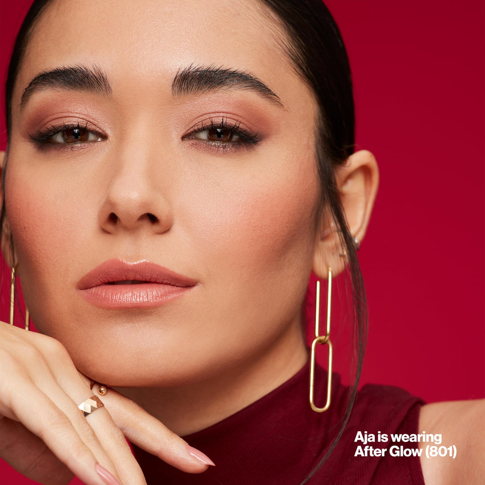 Revlon Super Lustrous worn by model evening look enhancing lips for contrast