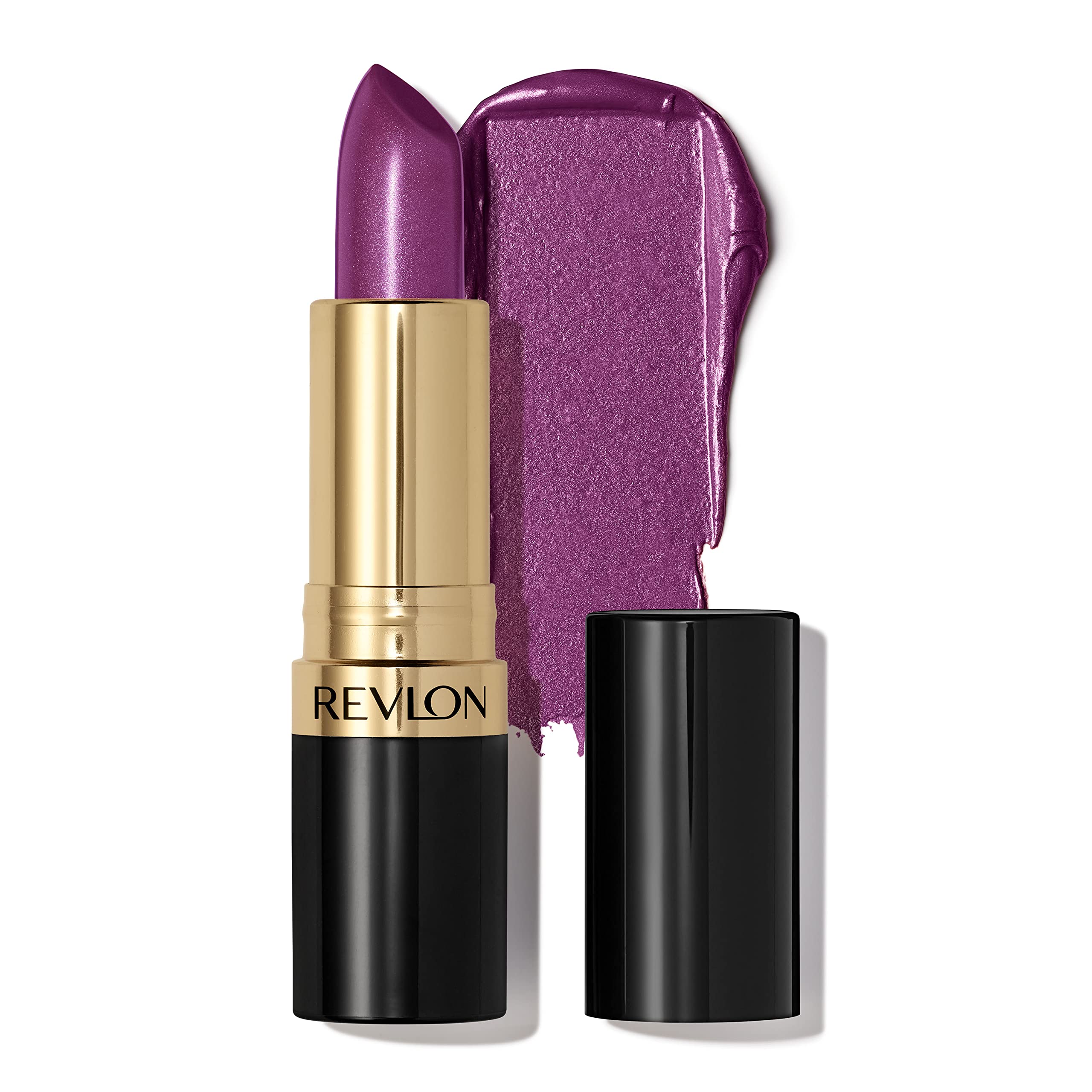 Revlon lipstick tube front showing Violet Frenzy and bold color payoff