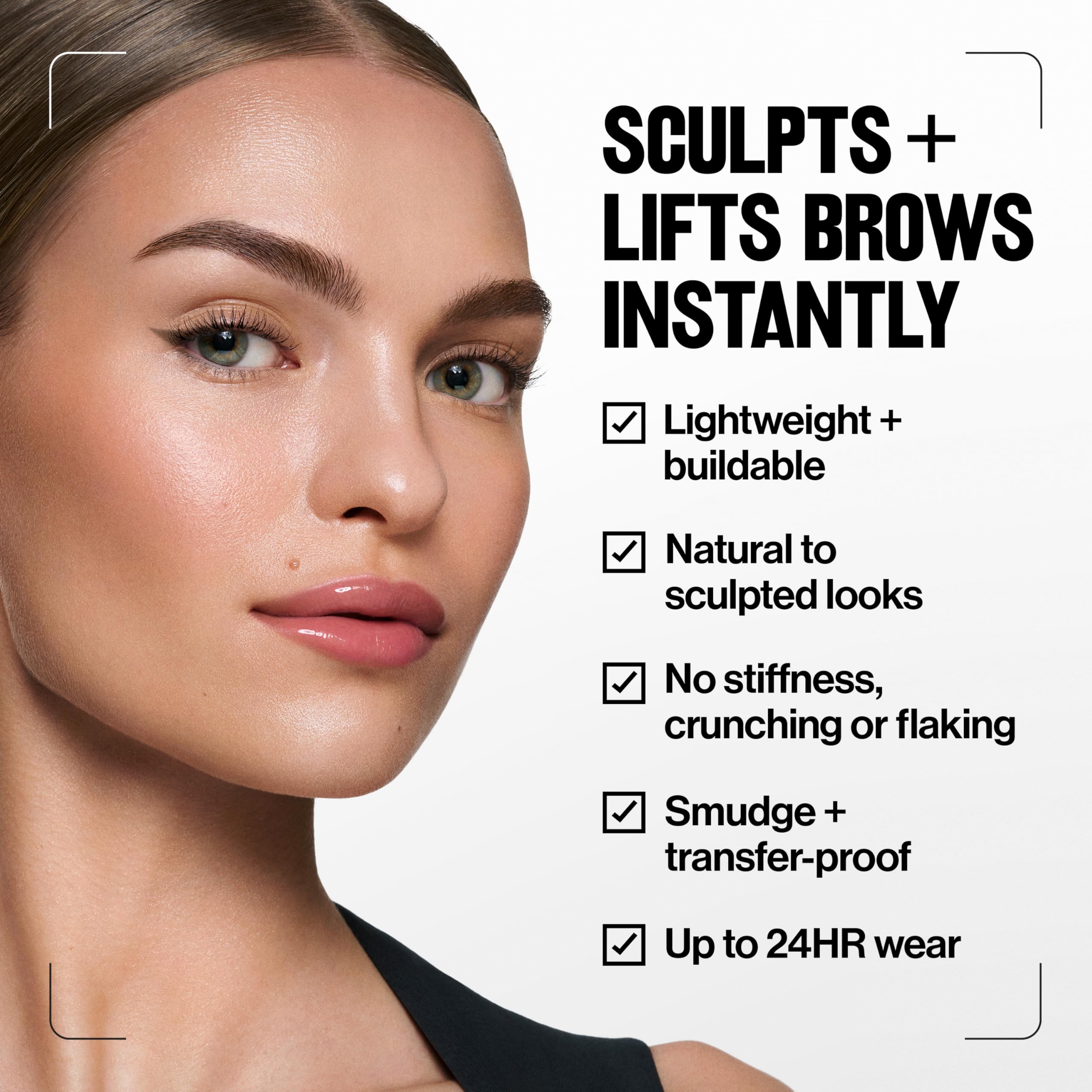 REVLON warm medium brown swatch on skin demonstrating buildable, natural color