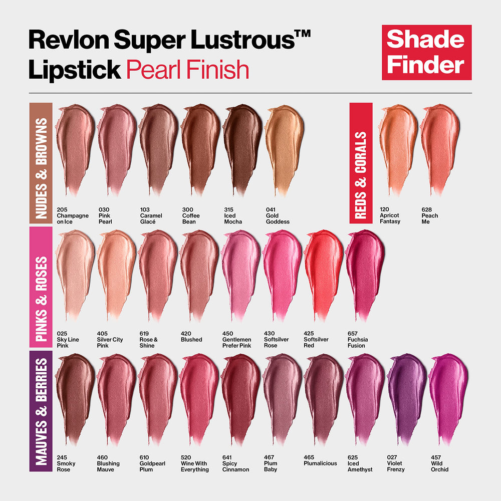 Revlon angled lipstick bullet displaying creamy purple texture benefit