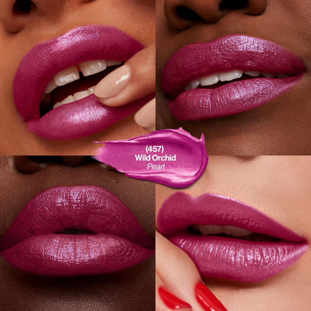 Revlon Wild Orchid swatch on arm showing rich color payoff and true-to-tube benefit