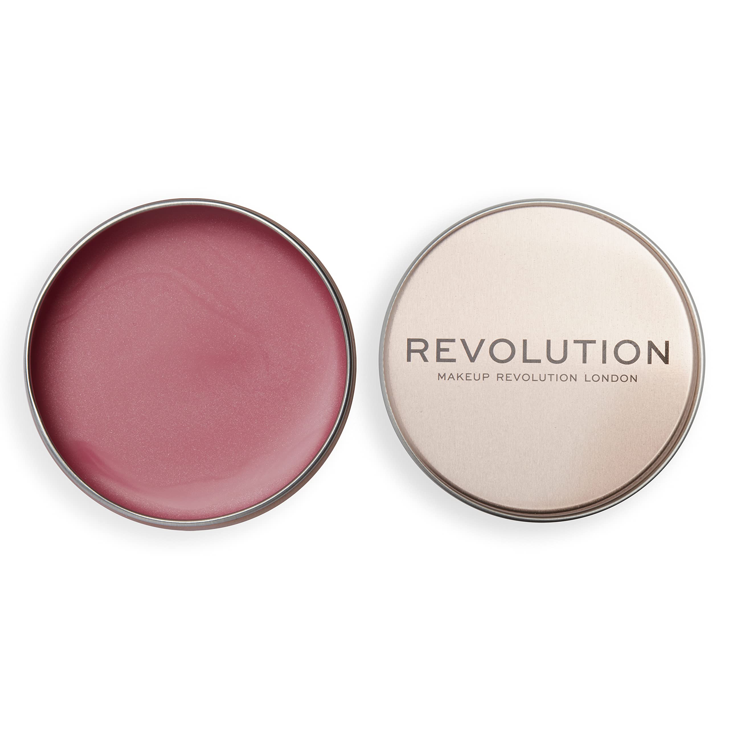 Revolution Balm Glow front view showing rose pink shade and compact finish for travel