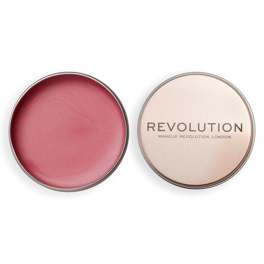 Revolution Balm Glow front view showing rose pink shade and compact finish for travel