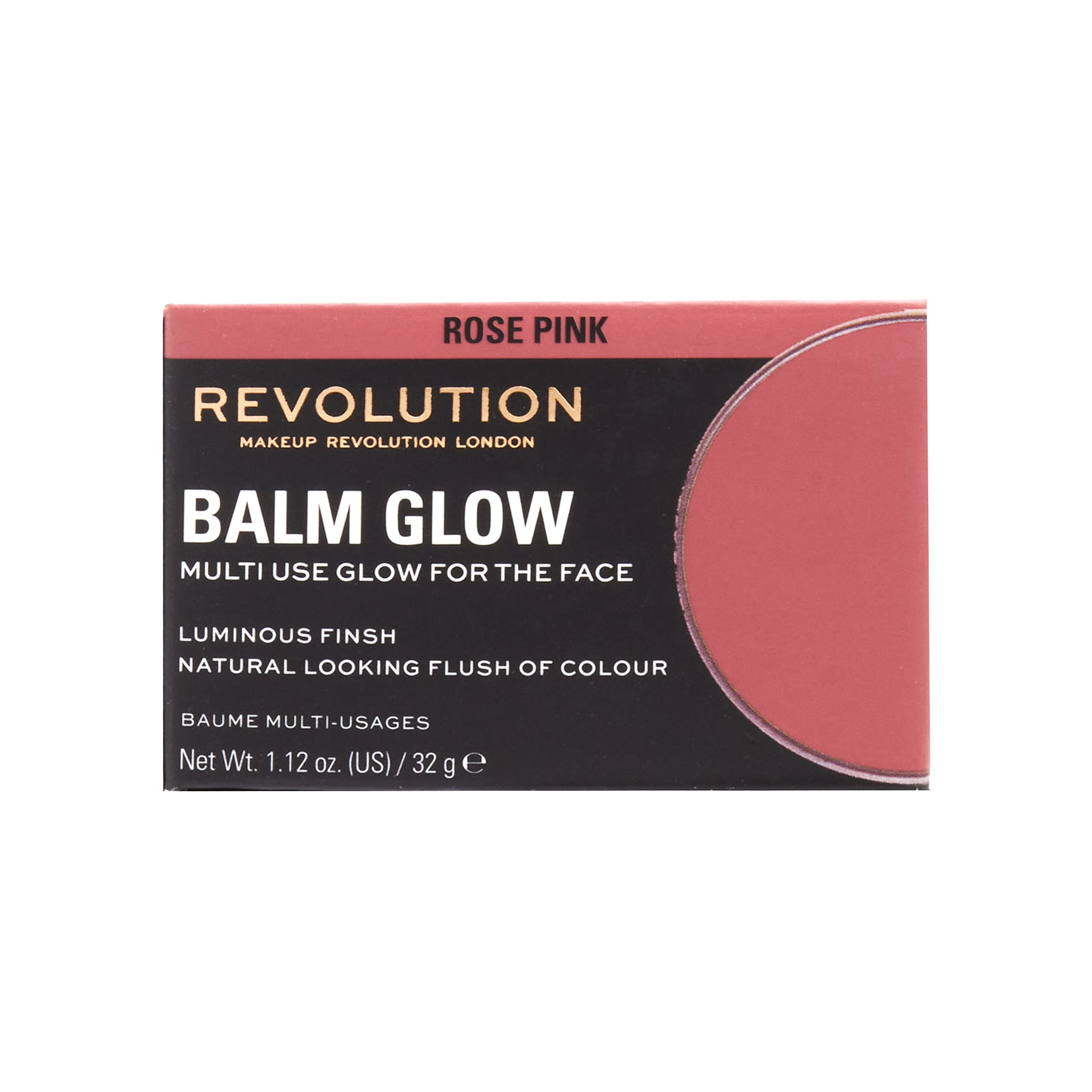 Revolution Balm Glow next to a coin showing compact 1.12 oz size and portability
