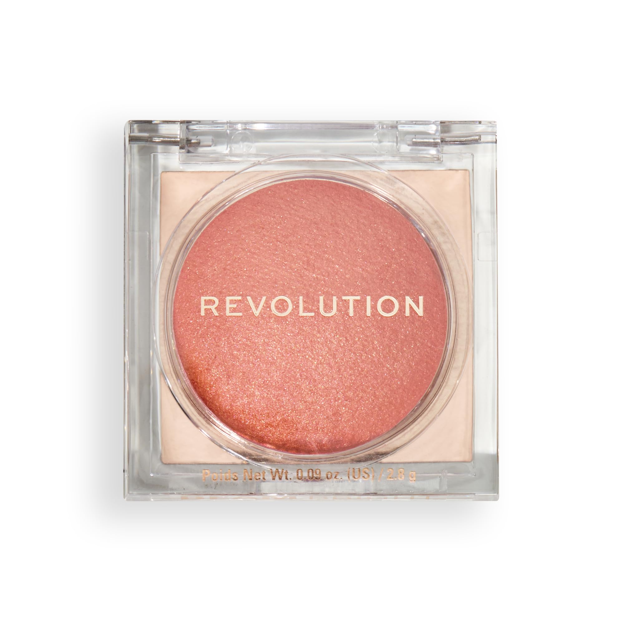 Revolution Beauty London compact front view showing Peach Pop for travel convenience