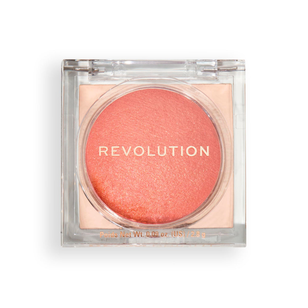 Revolution Beauty London compact front view showing Peach Pop for travel convenience