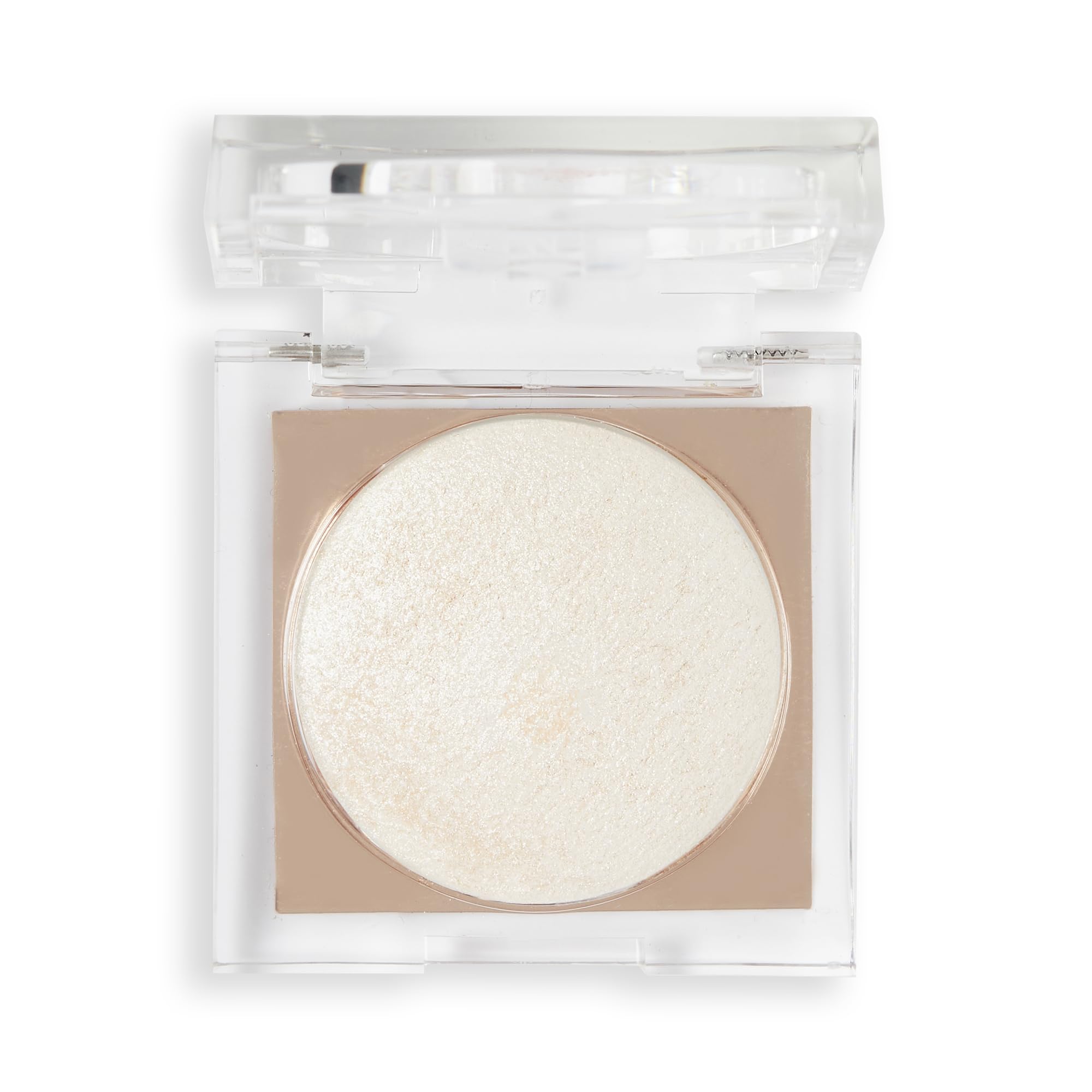 Revolution Beauty compact beside coin to show compact size and portability benefit