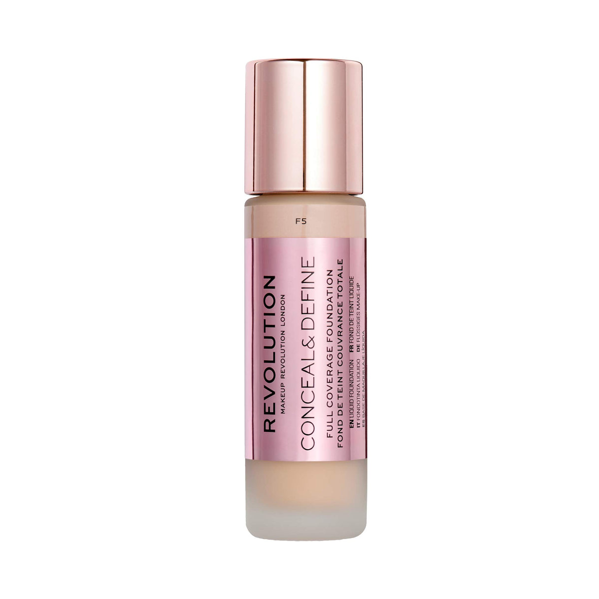 Revolution Beauty front bottle showing label and glass packaging for easy identification and elegance