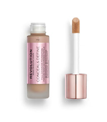 Revolution Beauty London front packaging showing product and shade F10 benefits true shade display