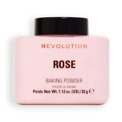 Revolution Beauty London front packaging showing Rose powder and benefit of long wear