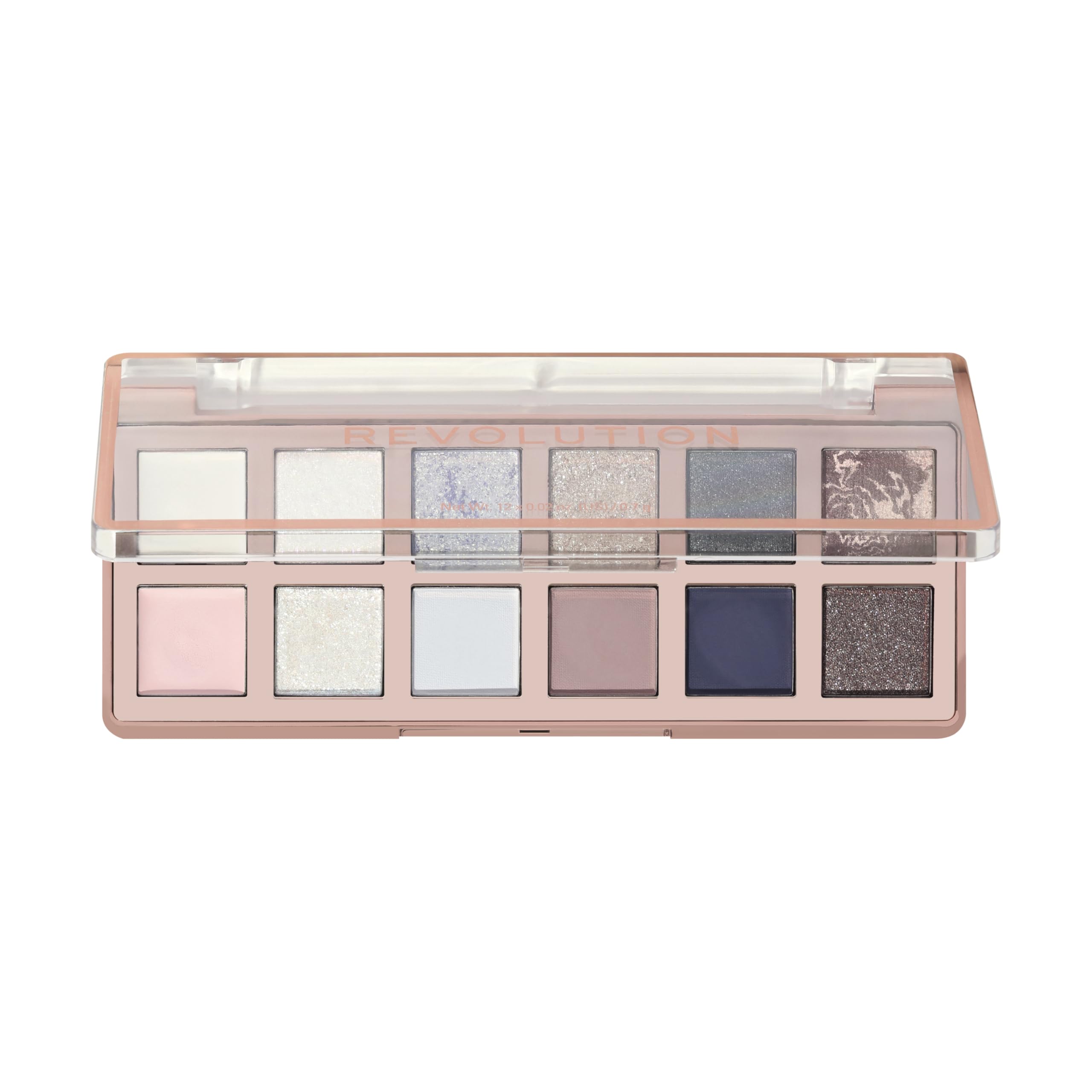 Revolution Skincare London palette applied on eye showcasing shimmer payoff and layered depth benefit