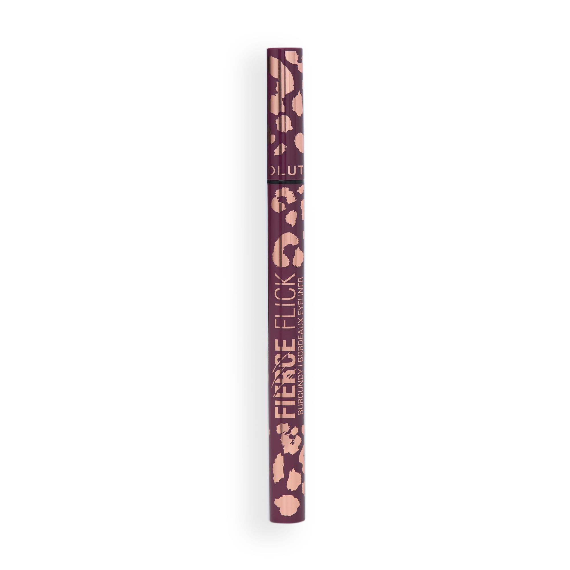 Revolution Fierce Flick swatch on skin displaying Cherry Coded burgundy pigment payoff