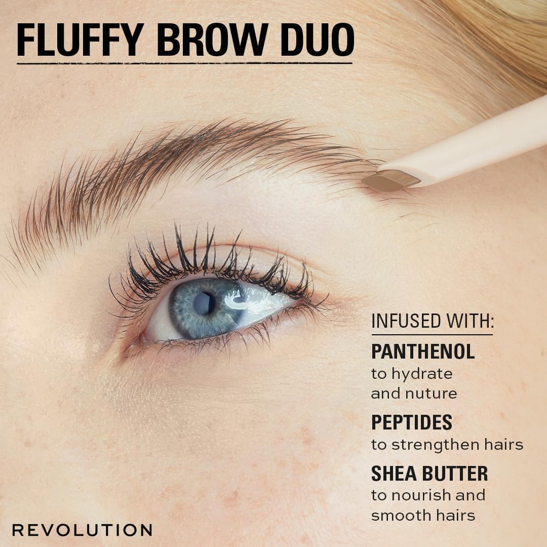 Revolution Fluffy Brow Filter held in hand showing scale and portability for on-the-go touchups