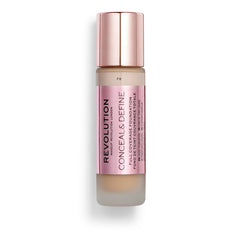 Revolution Beauty London foundation F8 creamy texture close-up showing blendable formula and finish