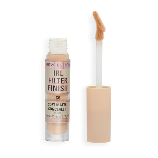 Revolution concealer front packaging shows shade C6 and benefits