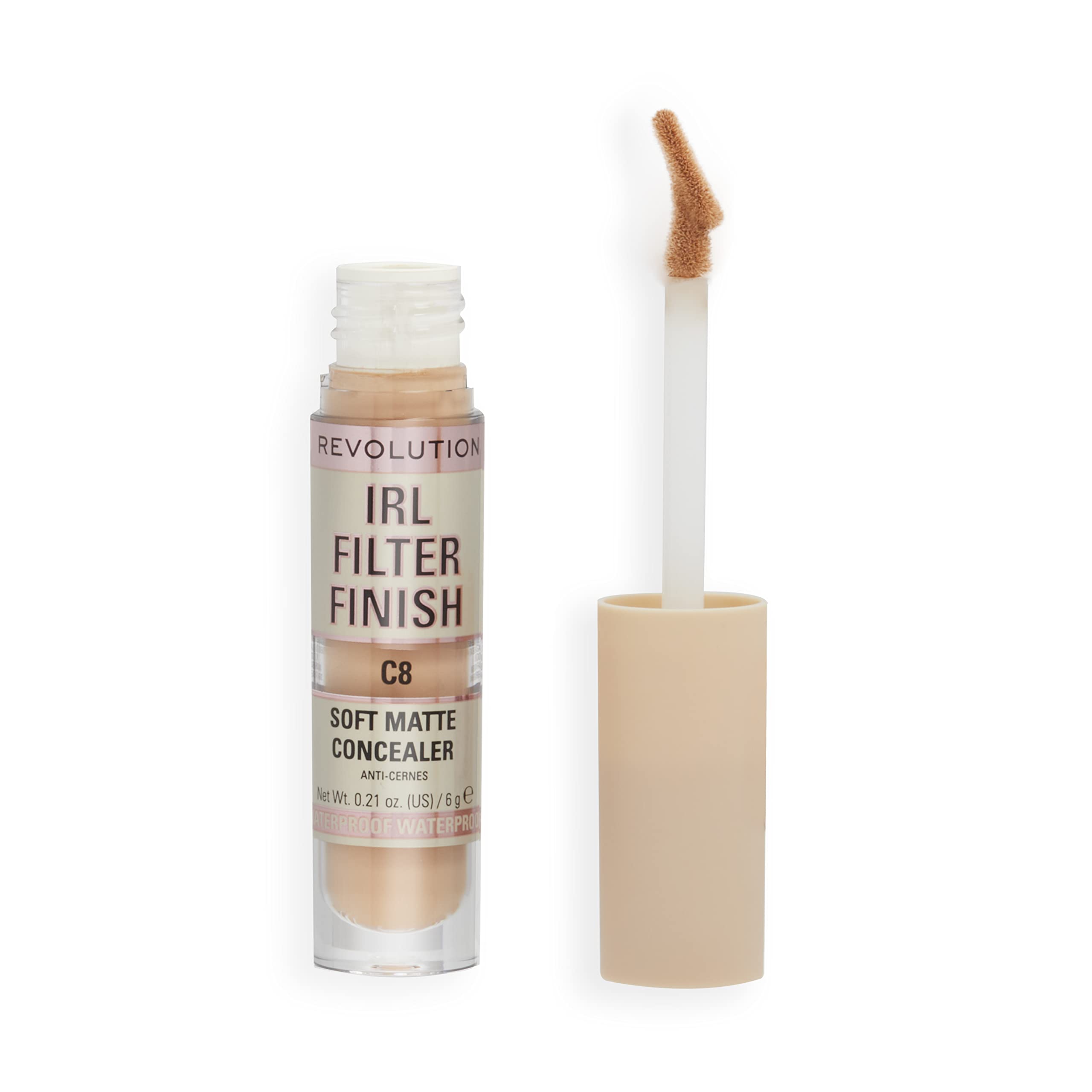 Revolution IRL concealer front packaging showing shade C8 and benefit of full coverage
