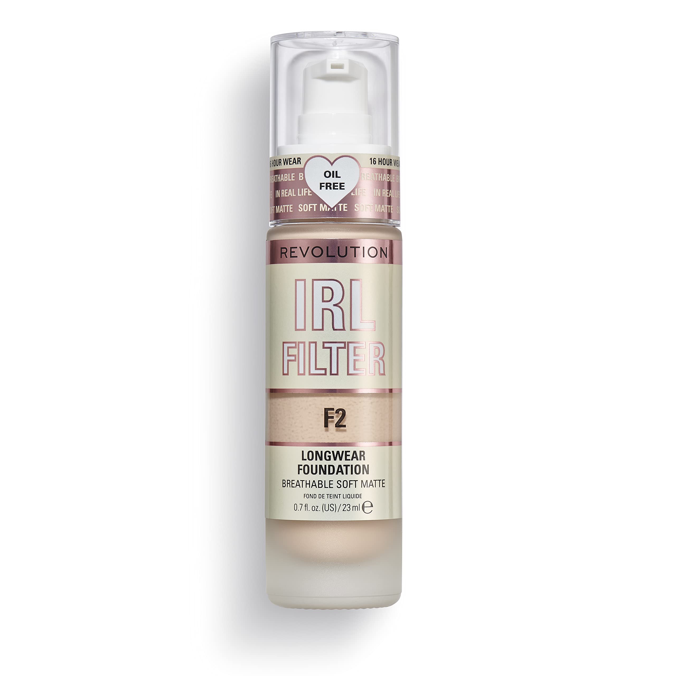Revolution IRL Filter F2 front bottle showing elegant packaging and precision pump