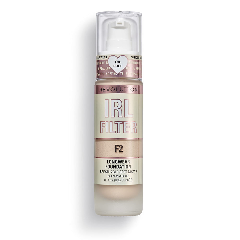 Revolution IRL Filter F2 front bottle showing elegant packaging and precision pump