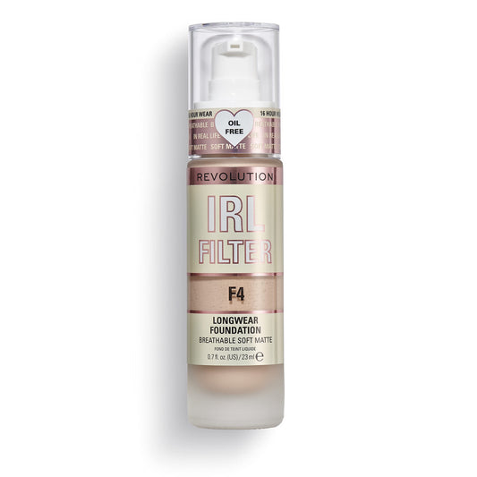 Revolution Beauty London front bottle of IRL Filter F4 showing pump and label, easy dispensing
