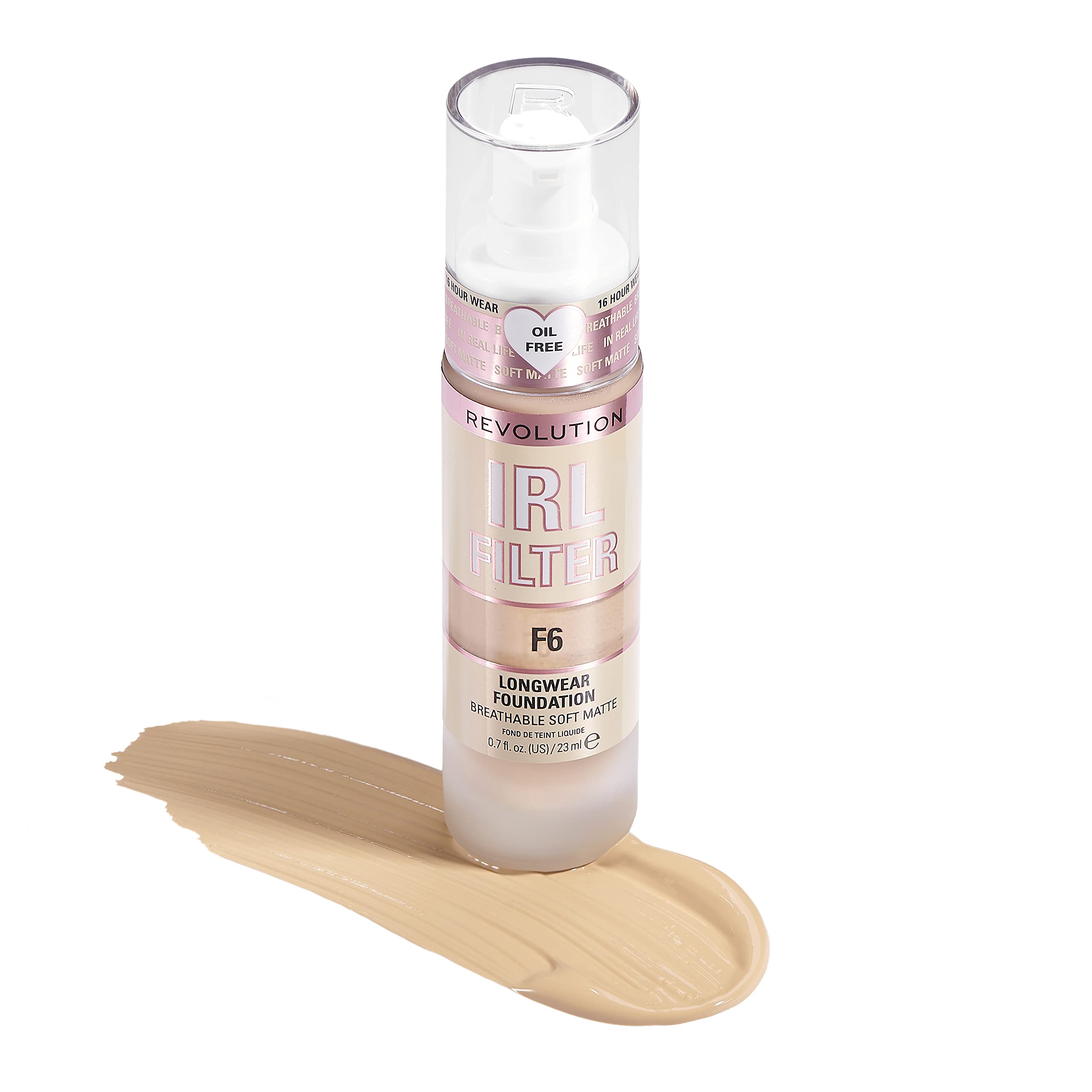 Revolution foundation texture swirled on white, shows blendable matte finish