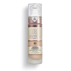 Revolution Beauty London bottle front view showing shade F7 and matte finish benefits