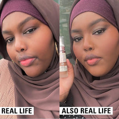 Revolution IRL Filter texture swipe of foundation showing blendable, breathable matte finish benefit