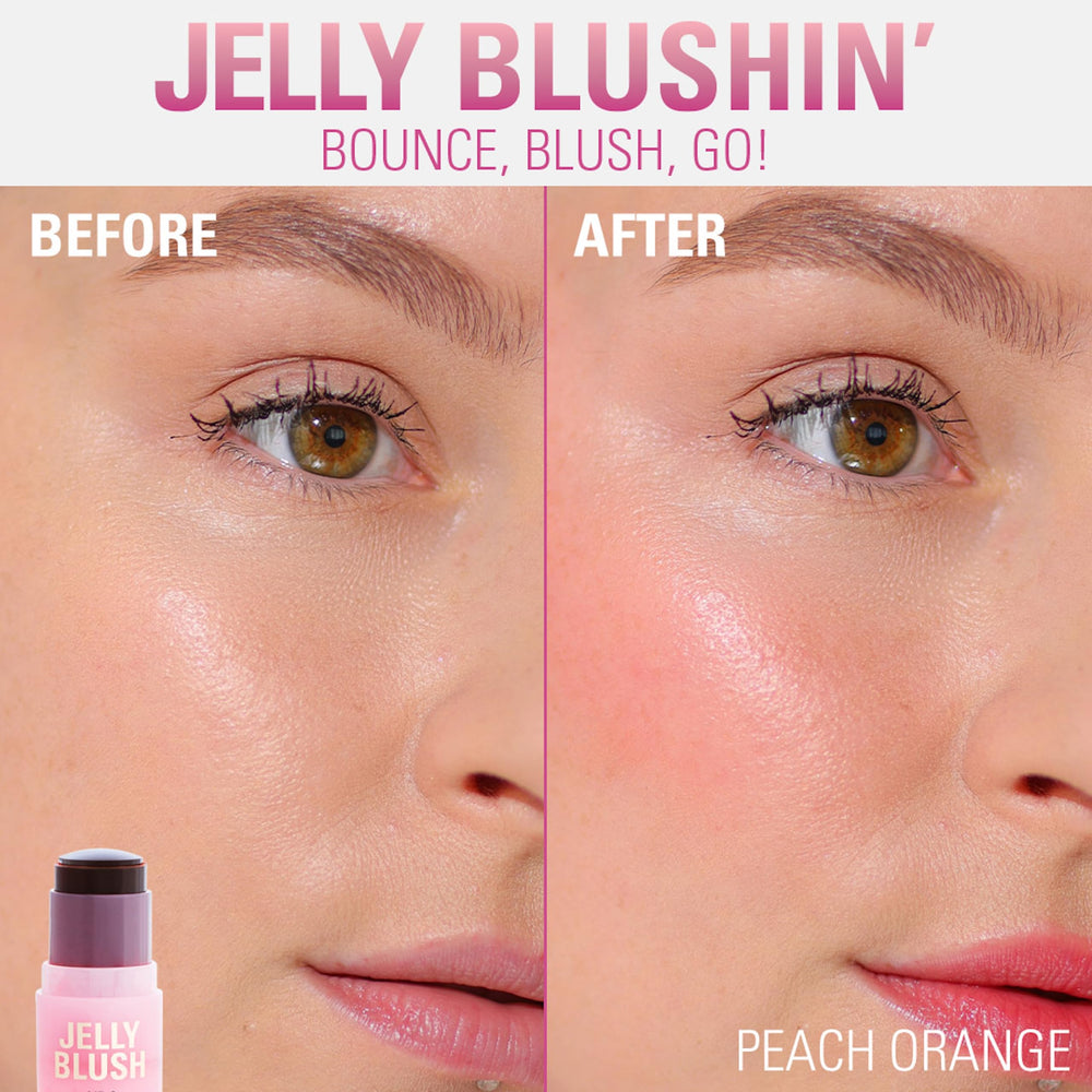Close-up of Revolution Jelly Blush gel surface highlighting moisturizing, bouncy formula benefits