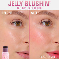 Close-up of Revolution Jelly Blush gel surface highlighting moisturizing, bouncy formula benefits