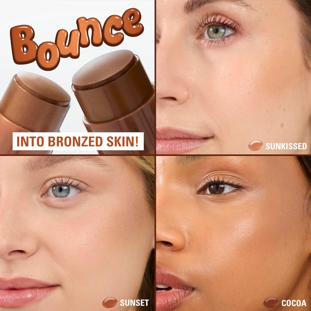 Revolution bronzer applied on cheek with fingers demonstrating easy blending benefit