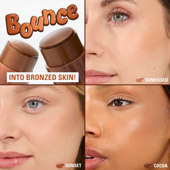 Applying Revolution Jelly Bronzer on cheek with finger for a natural sun-kissed warmth and seamless blending
