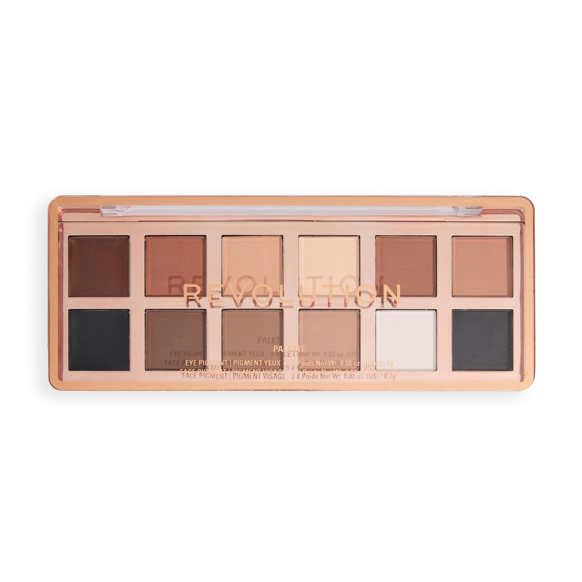 Revolution Master Icon palette front view showing rose-gold compact and portability benefit