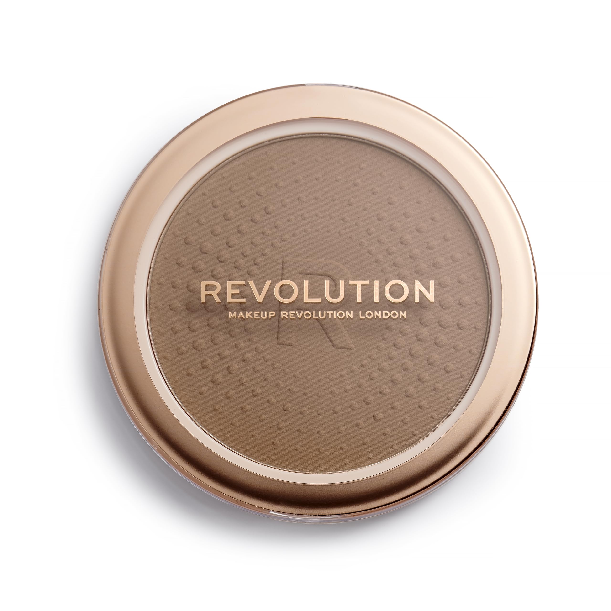 Revolution Mega Bronzer compact front view showing large pan for easy brush pick-up and selection