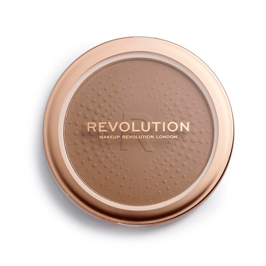 Revolution Mega Bronzer compact front view showing large pan for easy brush pick-up and selection