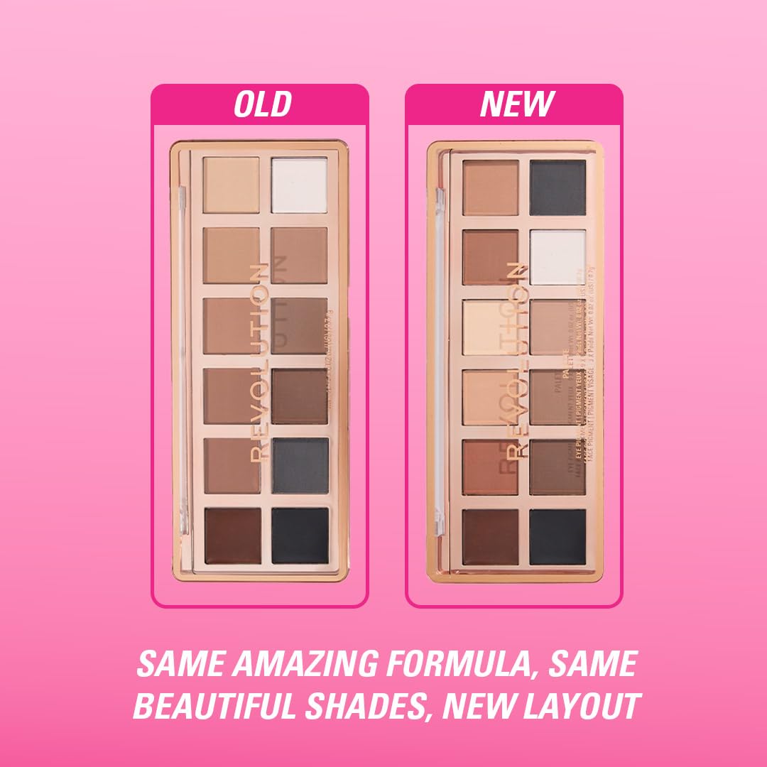 Revolution open palette showing 12 shades with variety benefit for versatile looks