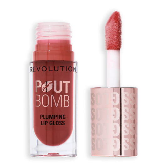 Revolution Pout Bomb front packaging showing Cookie shade and shiny finish benefit