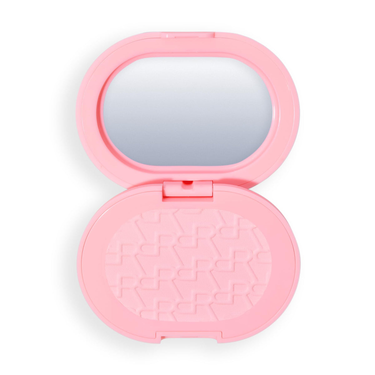 Revolution Beauty London front compact in Rose showing branding and compact design benefit portability