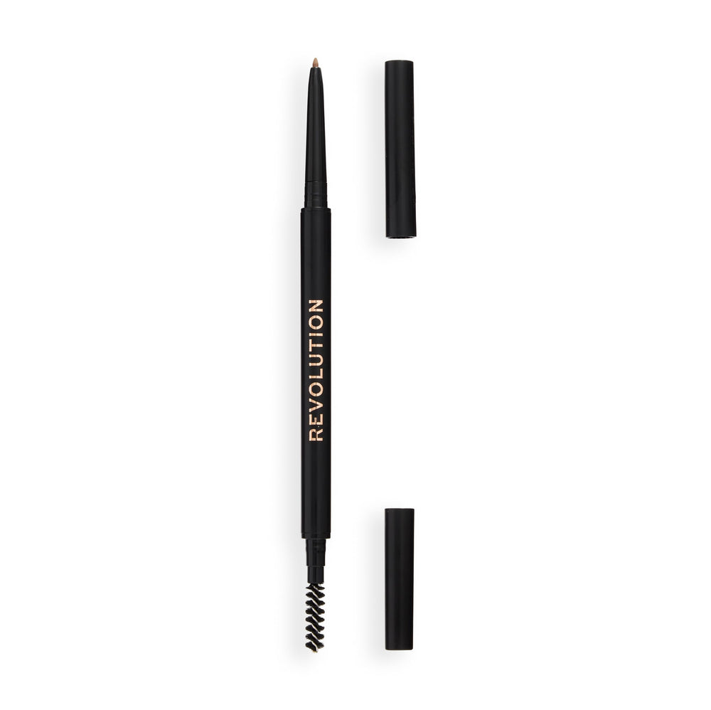 Revolution Beauty London brow pencil front view showing slim dual-ended design and compact portability
