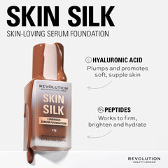 Revolution Skin Silk application with brush demonstrating smooth buffing and natural coverage benefit