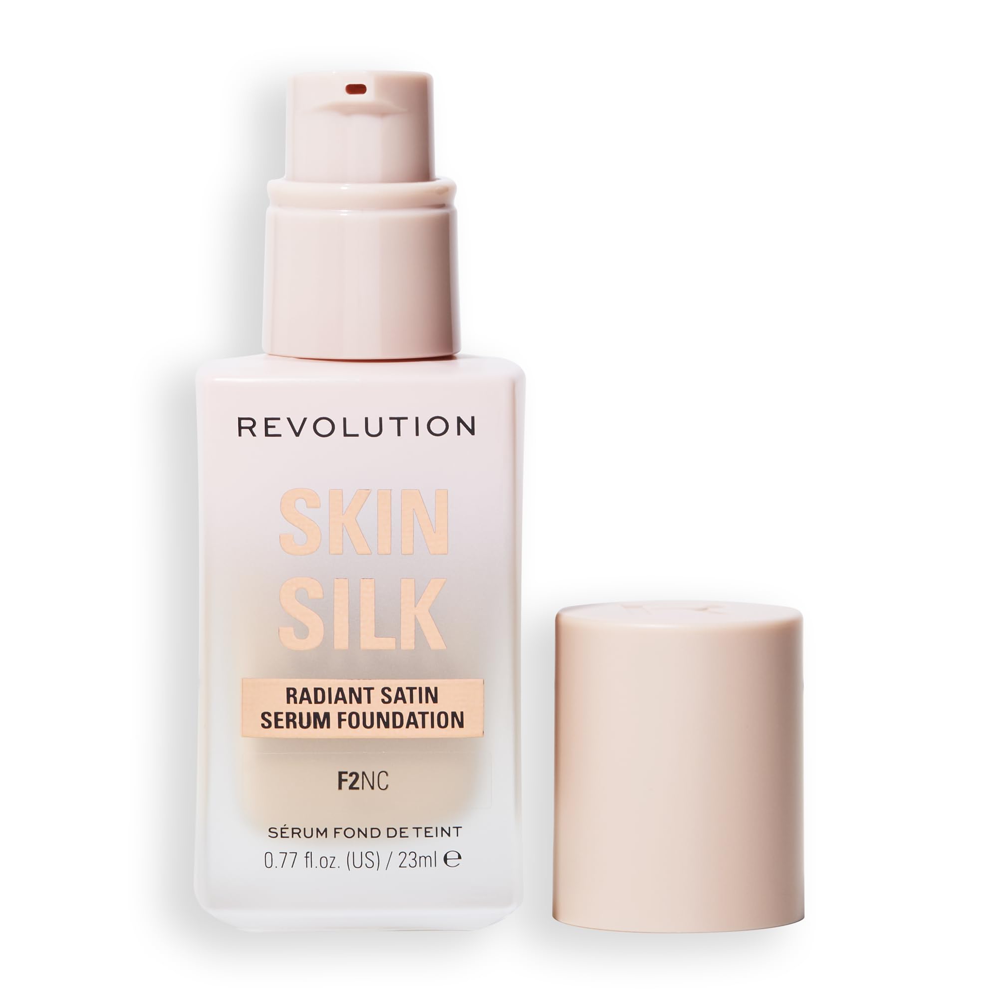 Revolution Skin Silk front packaging showing shade label and compact bottle, clear product identity benefit